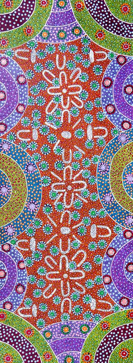 Alpar Seed Story by Maggie Bird (SOLD)-by-Maggie Bird Mpetyane-120cm x 45cm-at-Utopia-Lane-Gallery #AboriginalArt #Maggie Bird Mpetyane