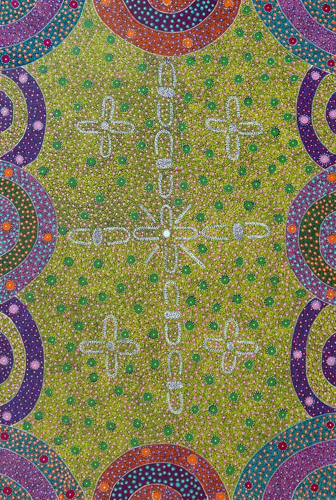 Alpar Seed Story by Maggie Bird (SOLD)-by-Maggie Bird Mpetyane-90cm x 60cm-at-Utopia-Lane-Gallery #AboriginalArt #Maggie Bird Mpetyane