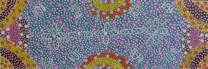 Alpar Seed Story by Maggie Bird (SOLD)-by-Maggie Bird Mpetyane-90cm x 30cm-at-Utopia-Lane-Gallery #AboriginalArt #Maggie Bird Mpetyane