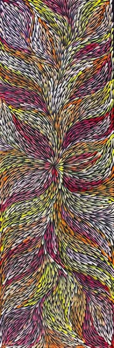 Wild Flowers by Sacha Long Petyarre (SOLD)-by-Sacha Long Petyarre-90cm x 30cm-at-Utopia-Lane-Gallery #AboriginalArt #Sacha Long Petyarre