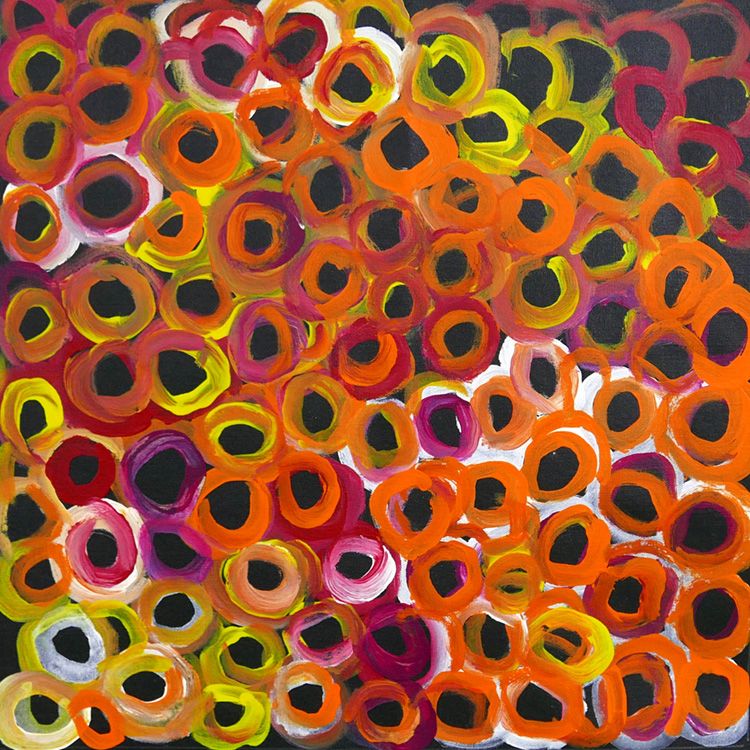 Soakage by Lena Pwerle (SOLD)-by-Lena Pwerle-45cm x 45cm-at-Utopia-Lane-Gallery #AboriginalArt #Lena Pwerle
