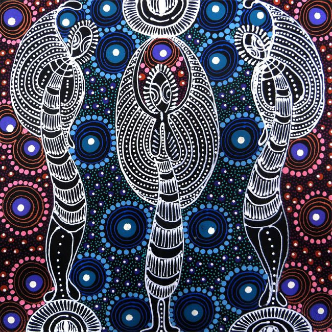Dreamtime Sisters by Colleen Wallace Nungari (SOLD), 30cm x 30cm. Aboriginal Painting. #AboriginalArt #UtopiaLane