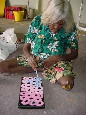 Awely Atnwengerrp by Minnie Pwerle by Minnie Pwerle, 30cm x 15cm. Australian Aboriginal Art.