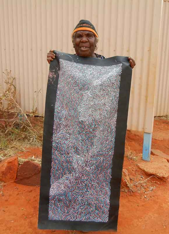 Arwengerrp (Bush Turkey) by Rosie Pwerle by Rosie Pwerle, 120cm x 45cm. Australian Aboriginal Art.