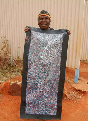 Arwengerrp (Bush Turkey) by Rosie Pwerle by Rosie Pwerle, 120cm x 45cm. Australian Aboriginal Art.