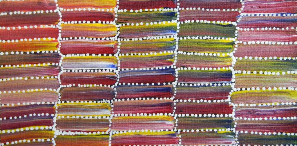 Anaty (Desert Yam) by Jeannie Mills Pwerle (SOLD), 30cm x 15cm. Aboriginal Painting. #AboriginalArt #UtopiaLane