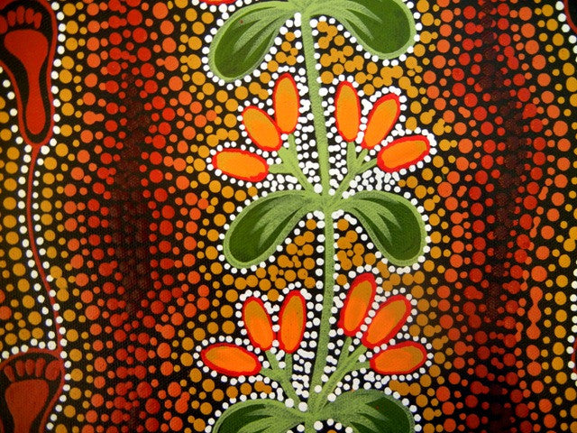 Women looking for Bush Mistletoe by Marie Ryder (SOLD), 30cm x 30cm. Aboriginal Painting. #AboriginalArt #UtopiaLane