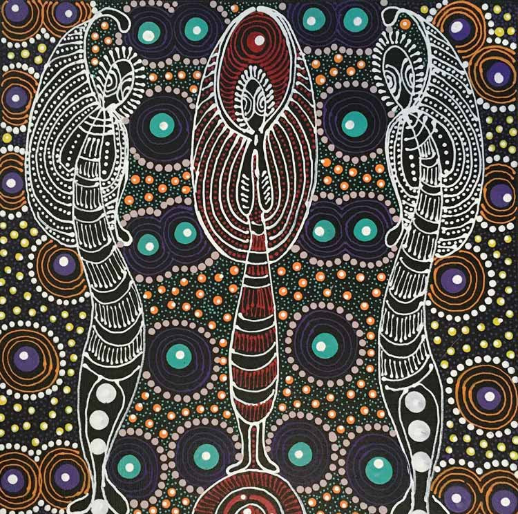 Dreamtime Sisters by Colleen Wallace Nungari (SOLD), 30cm x 30cm. Aboriginal Painting. #AboriginalArt #UtopiaLane