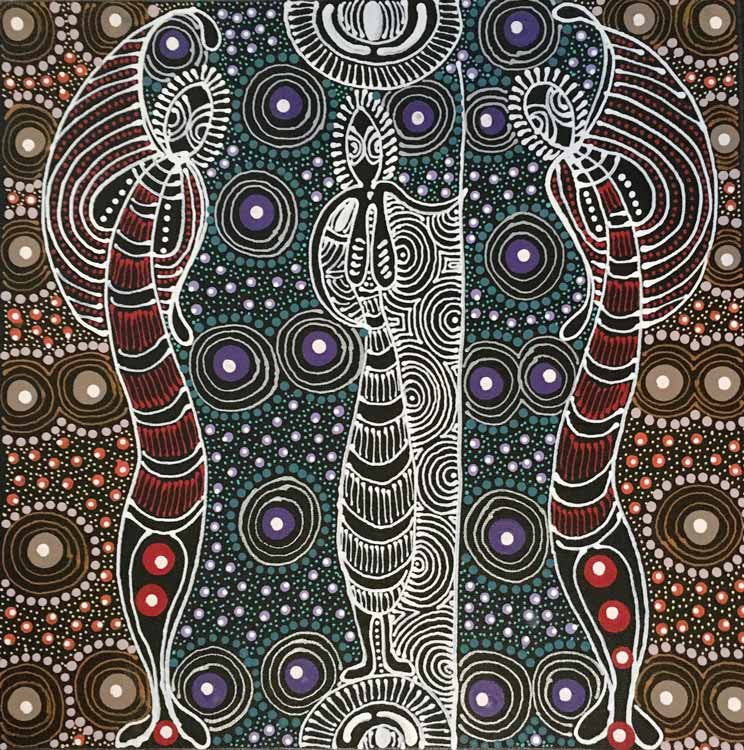 Dreamtime Sisters by Colleen Wallace Nungari (SOLD), 30cm x 30cm. Aboriginal Painting. #AboriginalArt #UtopiaLane