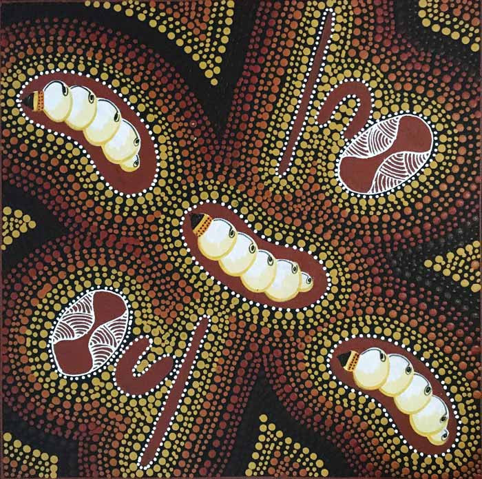 Women Gathering Bush Tucker (Witchetty Grubs) (SOLD), 30cm x 30cm. Aboriginal Painting. #AboriginalArt #UtopiaLane