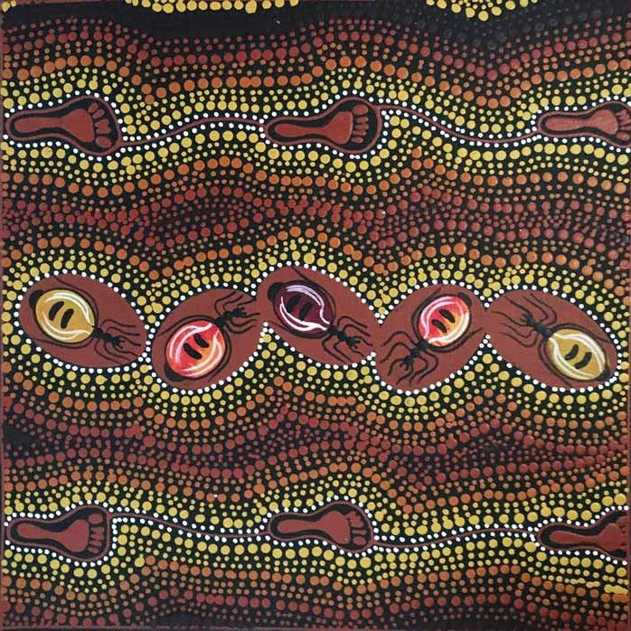 Women Gathering Bush Tucker (Honey Ants) (SOLD), 30cm x 30cm. Aboriginal Painting. #AboriginalArt #UtopiaLane