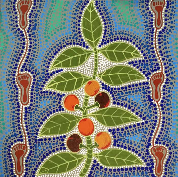 Women Collecting Bush Tucker (Wild Figs) by Marie Ryder (SOLD), 30cm x 30cm. Aboriginal Painting. #AboriginalArt #UtopiaLane