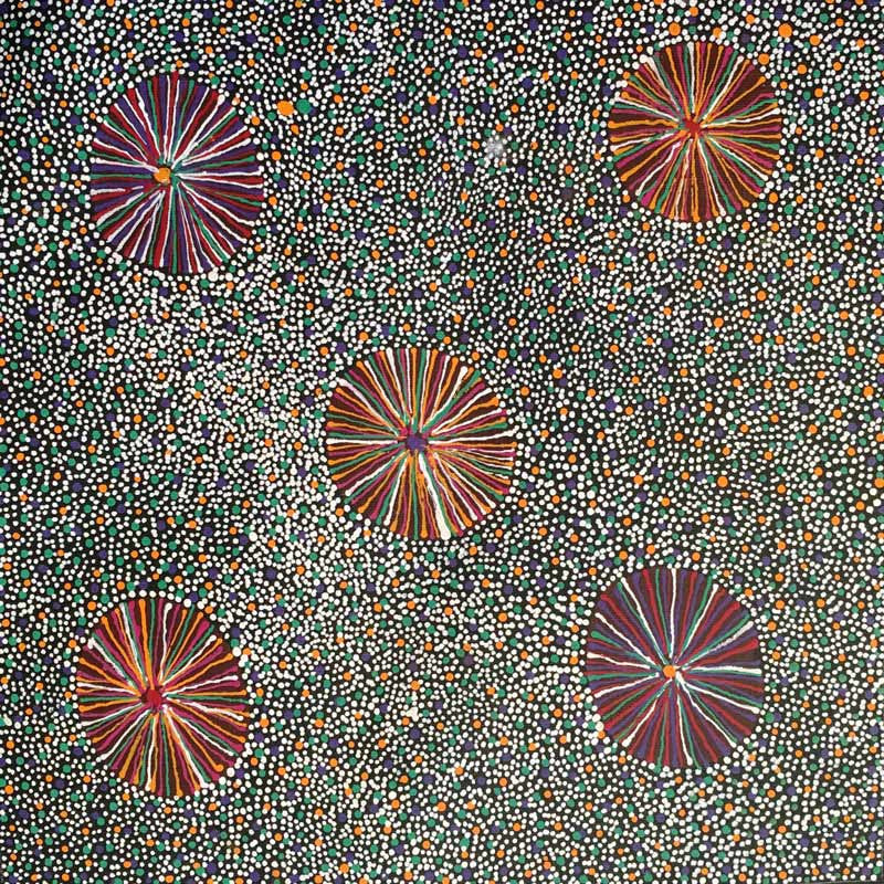 Kurrajong Flower by Katie Kemarre (SOLD), 30cm x 30cm. Aboriginal Painting. #AboriginalArt #UtopiaLane