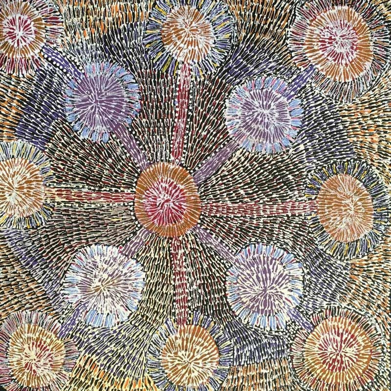 Ilyarnayt Flower by Audrey Morton Kngwarrey (SOLD), 30cm x 30cm. Aboriginal Painting. #AboriginalArt #UtopiaLane
