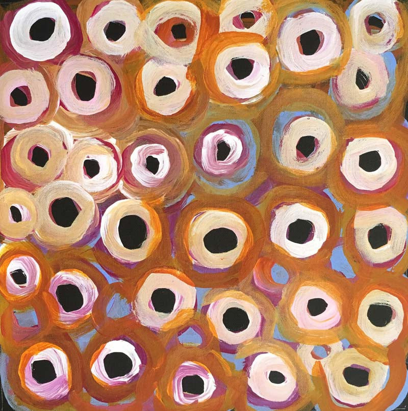 Soakage by Lena Pwerle (SOLD), 30cm x 30cm. Aboriginal Painting. #AboriginalArt #UtopiaLane