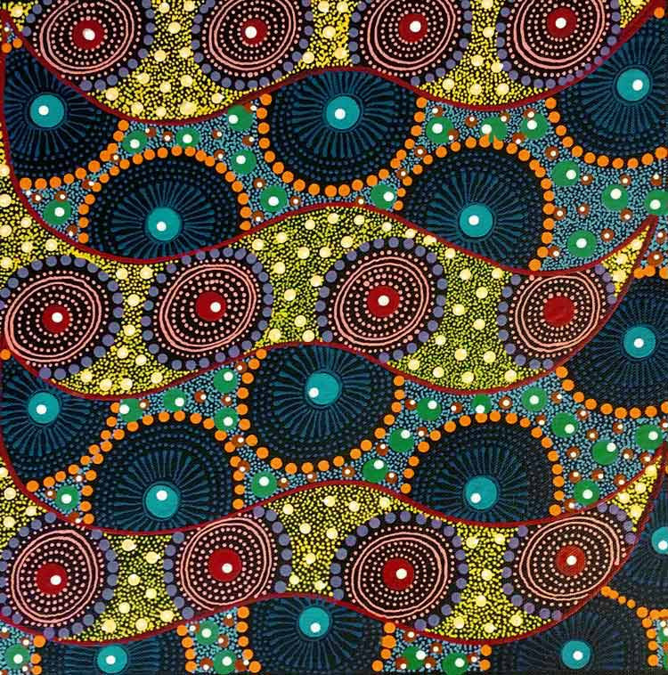 Aboriginal dot painting by Karen Bird Ngale titled "Alpar Story". Learn more at www.utopialaneart.com.au  #aboriginalart #utopialaneart  #dotpainting