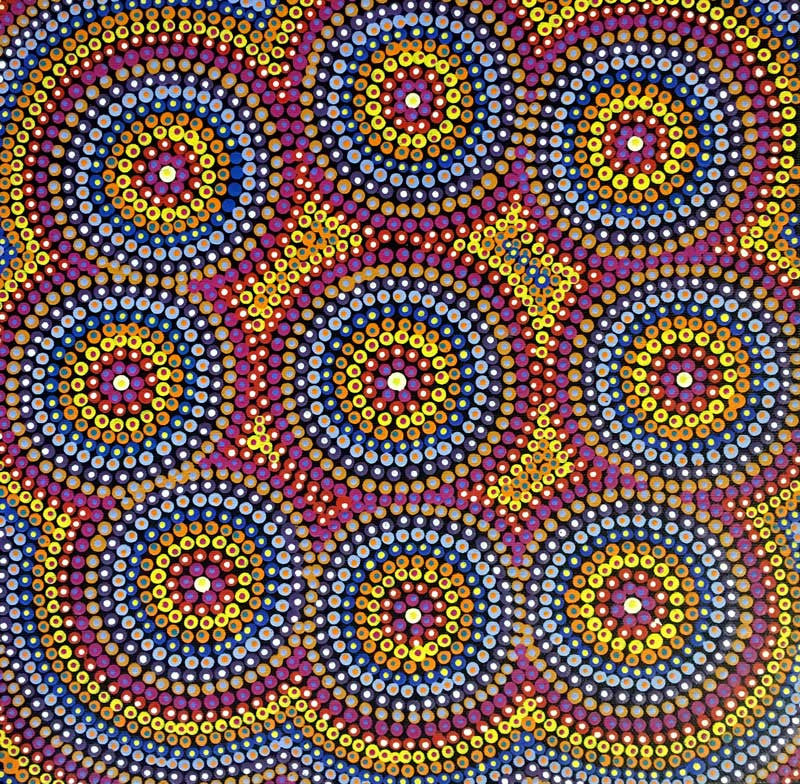 Aboriginal painting by Violet Payne Ngale titled "Wild Tobacco". Learn more at www.utopialaneart.com.au  #aboriginalart #utopialaneart  #dotpainting