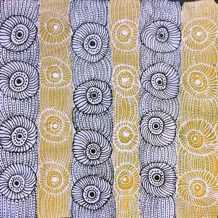 Bush Plum at Aremela Rockhole by June Bird Ngale (SOLD), 30cm x 30cm. Aboriginal Painting. #AboriginalArt #UtopiaLane