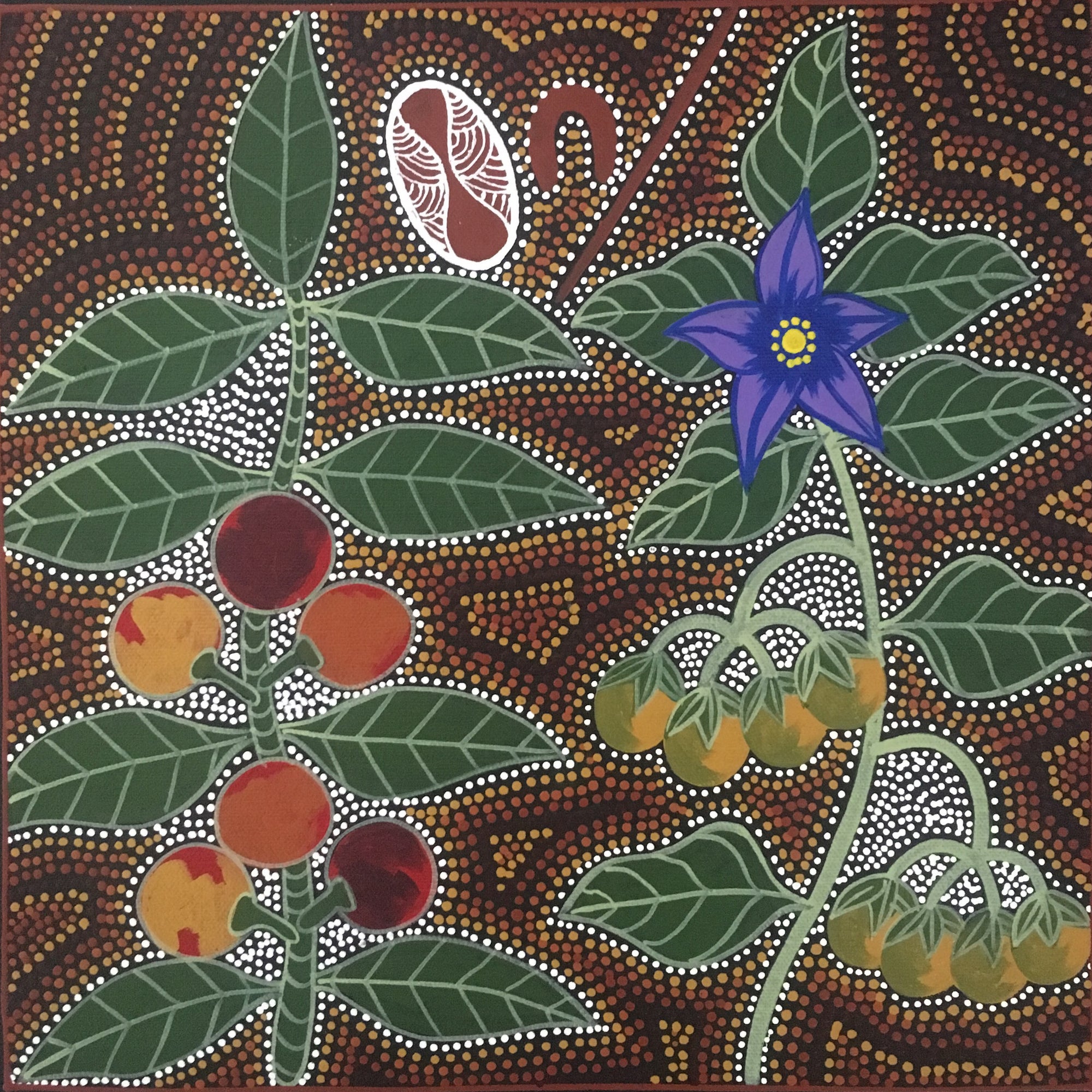 Bush Tucker by Marie Ryder, 30cm x 30cm. Aboriginal Painting. #AboriginalArt #UtopiaLane