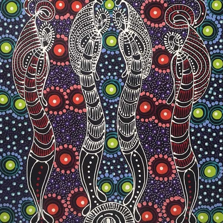 Dreamtime Sisters by Colleen Wallace Nungari (SOLD), 30cm x 30cm. Aboriginal Painting. #AboriginalArt #UtopiaLane