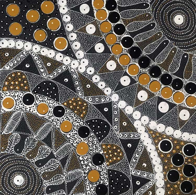 Awelye for Alpar Seed, Bush Plum & Mulga Seed by Alvira Bird (SOLD), 30cm x 30cm. Aboriginal Painting. #AboriginalArt #UtopiaLane