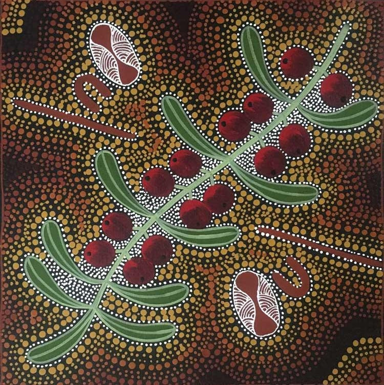 Bush Tucker by Marie Ryder (SOLD), 30cm x 30cm. Aboriginal Painting. #AboriginalArt #UtopiaLane