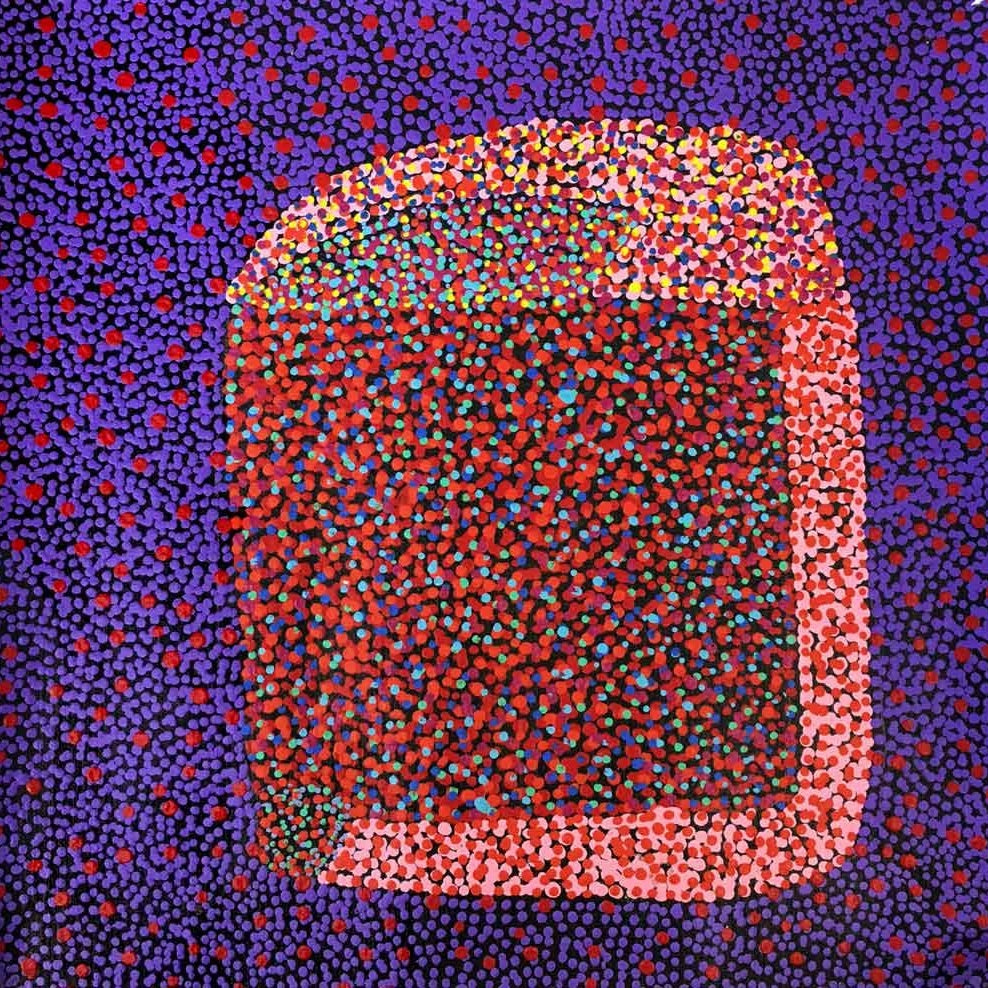 Small purple Bush Plum Dreaming dot painting by Josie Petrick Kemarre