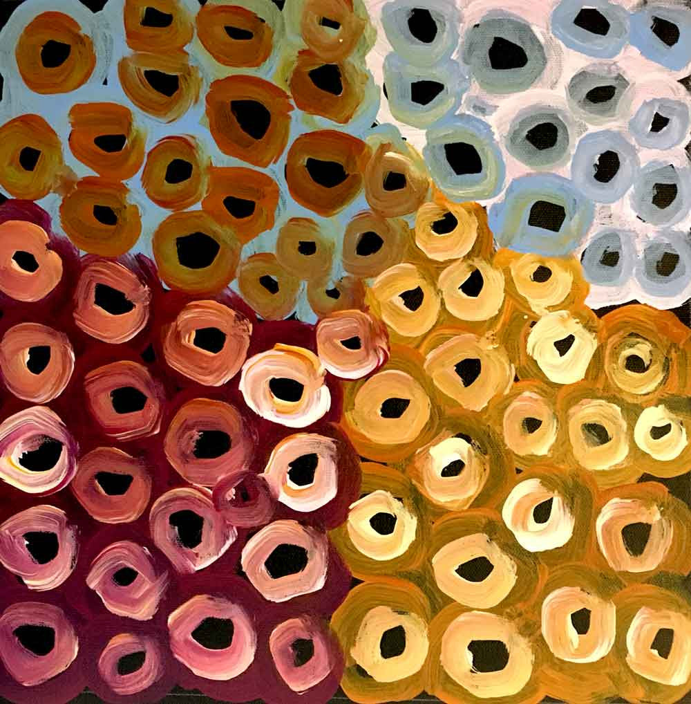 Soakage by Lena Pwerle (SOLD), 30cm x 30cm. Aboriginal Painting. #AboriginalArt #UtopiaLane