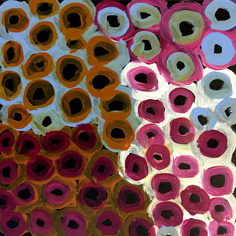 Soakage by Lena Pwerle (SOLD), 30cm x 30cm. Aboriginal Painting. #AboriginalArt #UtopiaLane