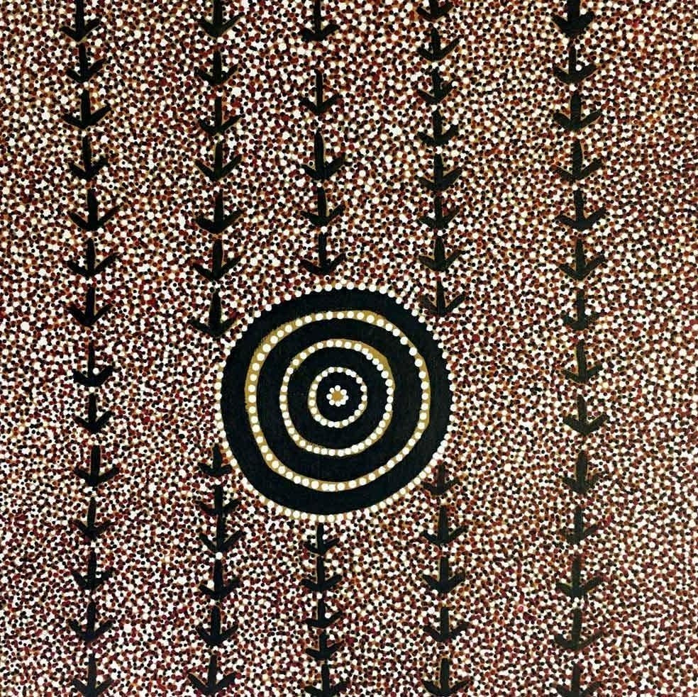 Arekwarr (Wild Pigeon Dreaming) by Johnny Payne, 30cm x 30cm. Aboriginal Painting. #AboriginalArt #UtopiaLane