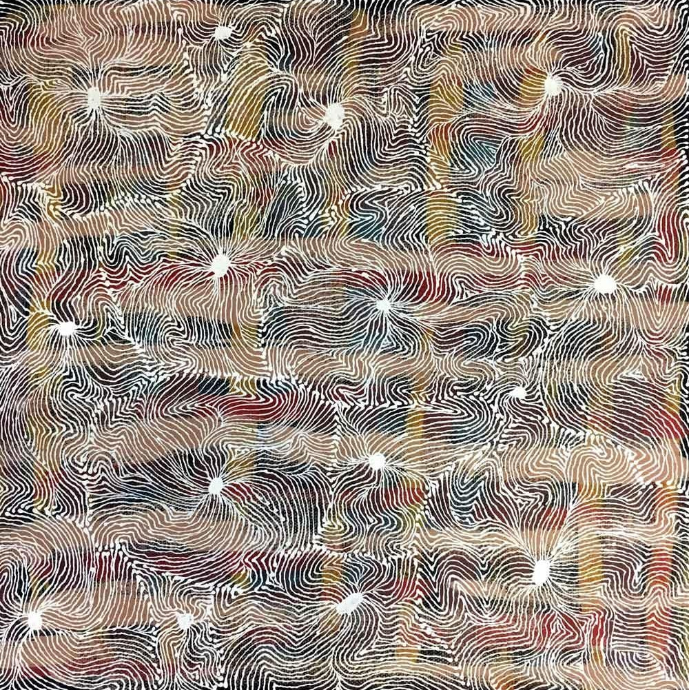 Tharrkarr (Honey Grevillea) by Sylvaria Jones (SOLD), 30cm x 30cm. Aboriginal Painting. #AboriginalArt #UtopiaLane