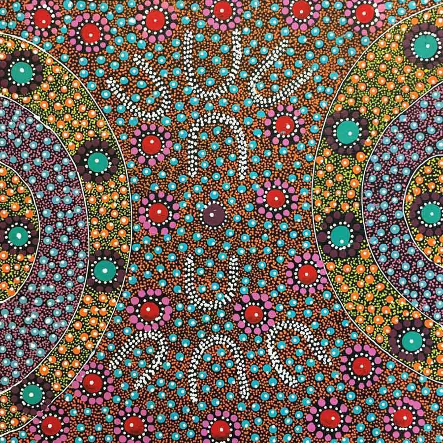 Alpar Seed Story by Maggie Bird by Maggie Bird Mpetyane, 30cm x 30cm. Australian Aboriginal Art.