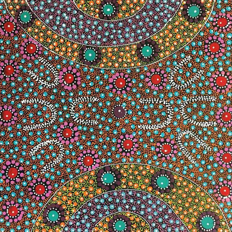 Alpar Seed Story by Maggie Bird by Maggie Bird Mpetyane, 30cm x 30cm. Australian Aboriginal Art.