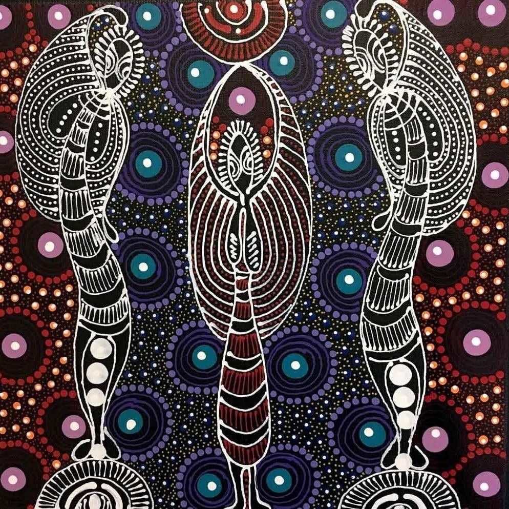 Dreamtime Sisters by Colleen Wallace Nungari, 30cm x 30cm. Aboriginal Painting. #AboriginalArt #UtopiaLane