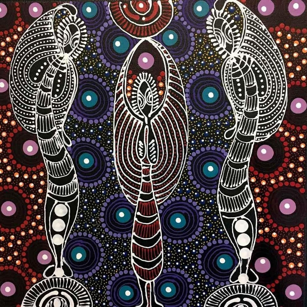 Dreamtime Sisters by Colleen Wallace Nungari, 30cm x 30cm. Aboriginal Painting. #AboriginalArt #UtopiaLane