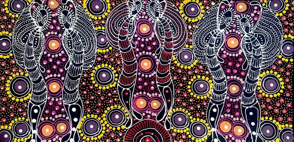 Dreamtime Sisters by Colleen Wallace Nungari, 40cm x 20cm. Aboriginal Painting. #AboriginalArt #UtopiaLane