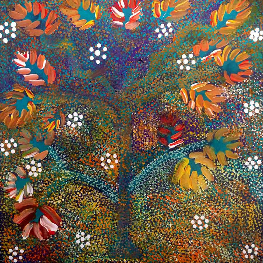 Tharrkarr (Honey Grevillea) by Doreen Payne Petyarre (SOLD), 30cm x 30cm. Aboriginal Painting. #AboriginalArt #UtopiaLane