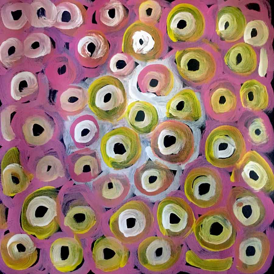 Soakage by Lena Pwerle, 30cm x 30cm. Aboriginal Painting. #AboriginalArt #UtopiaLane