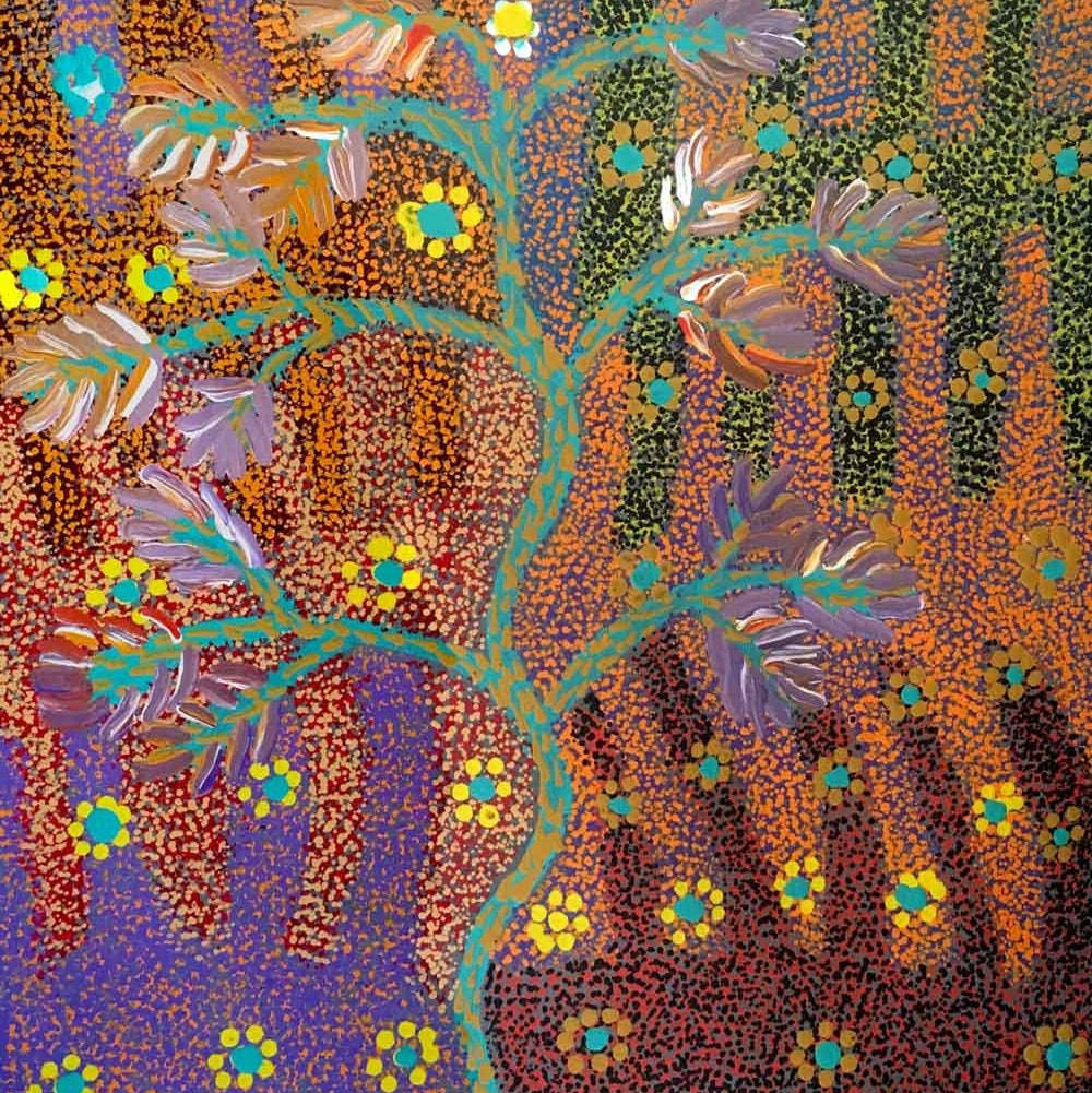 Tharrkarr (Honey Grevillea) by Doreen Payne Petyarre (SOLD), 30cm x 30cm. Aboriginal Painting. #AboriginalArt #UtopiaLane