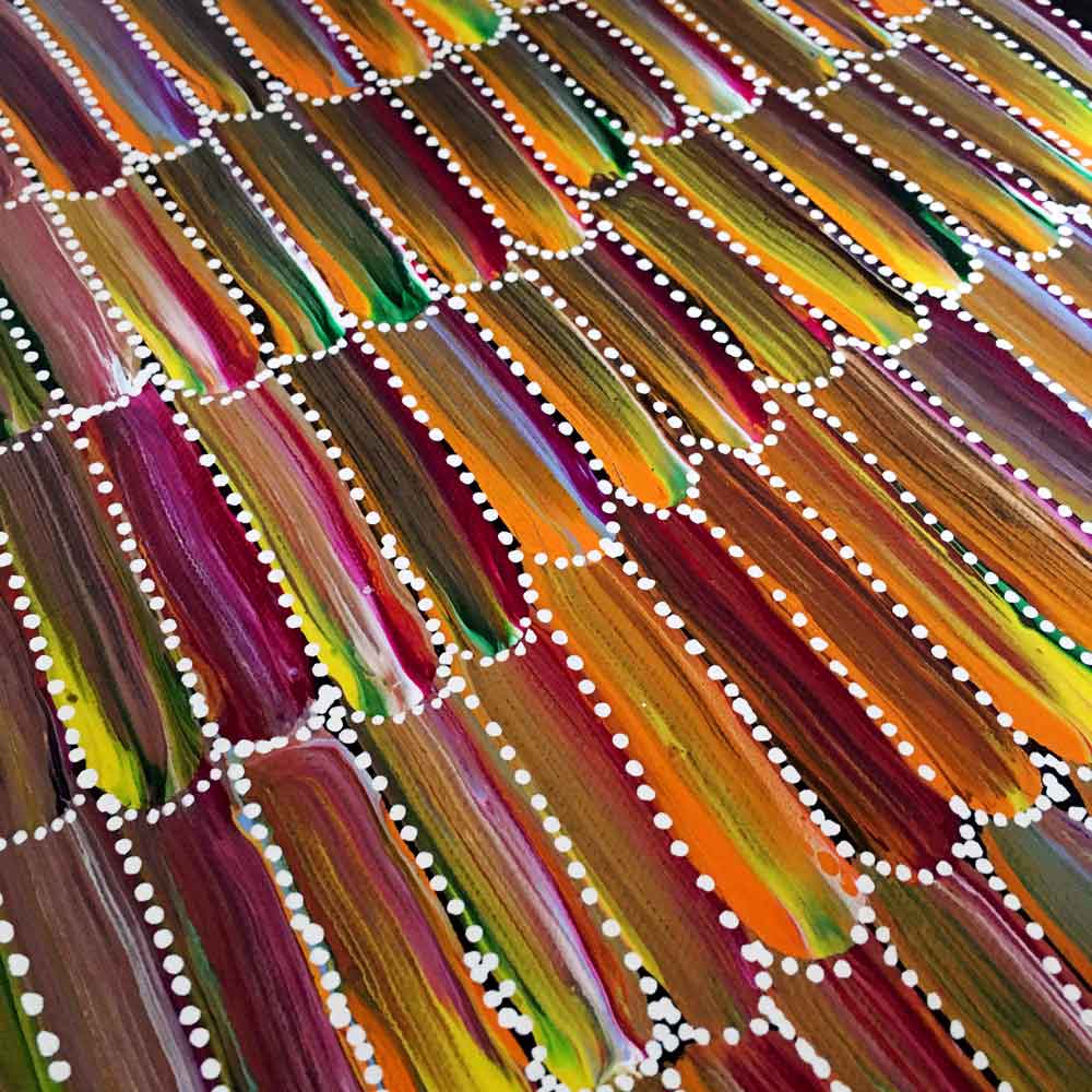 Anaty (Desert Yam) by Jeannie Mills Pwerle, 30cm x 30cm. Aboriginal Painting. #AboriginalArt #UtopiaLane