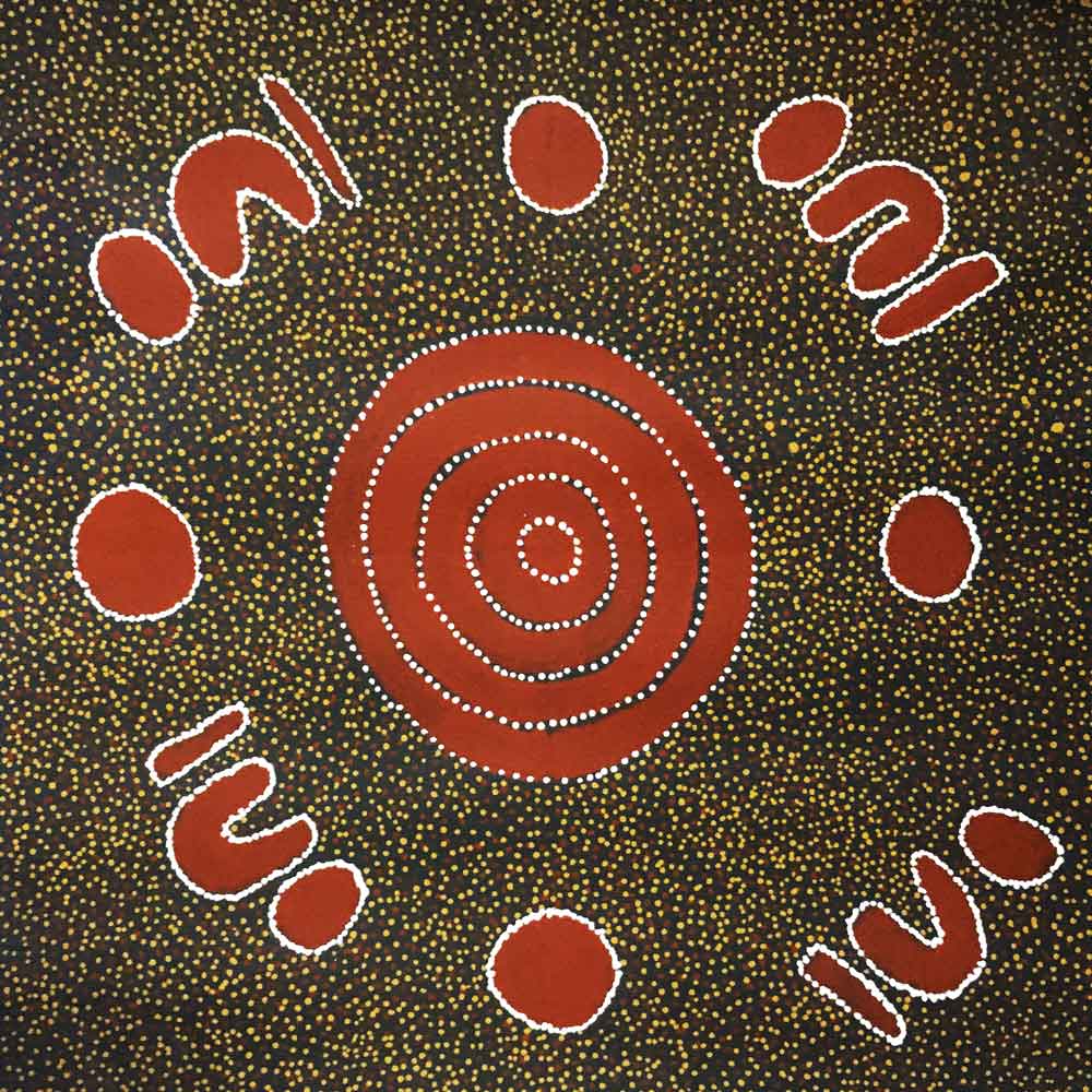 Aremela Rockhole by Gary Bird Mpetyane by Gary Bird Mpetyane, 30cm x 30cm. Australian Aboriginal Art.