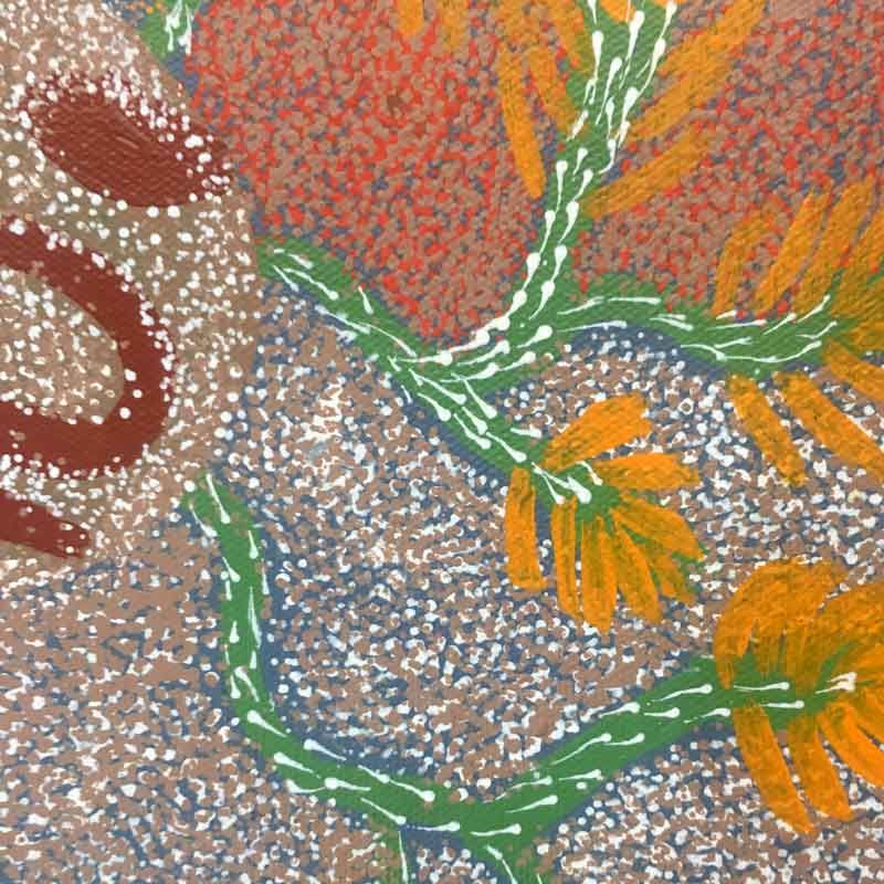 Tharrkarr (Honey Grevillea) by Doreen Payne Petyarre by Doreen Payne Petyarre, 30cm x 30cm. Australian Aboriginal Art.