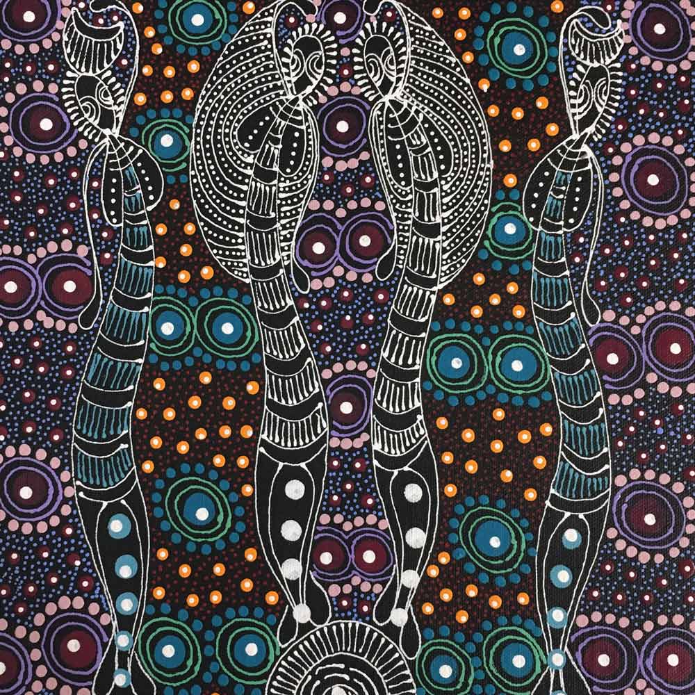 Dreamtime Sisters by Colleen Wallace Nungari by Colleen Wallace Nungari, 30cm x 30cm. Australian Aboriginal Art.