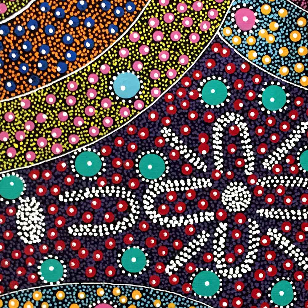 Alpar Seed Story by Maggie Bird by Maggie Bird Mpetyane, 30cm x 30cm. Australian Aboriginal Art.