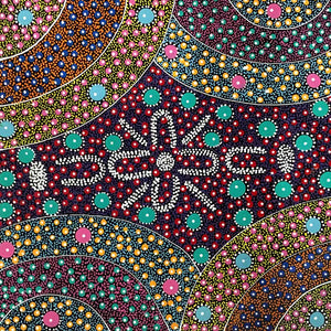 Alpar Seed Story by Maggie Bird by Maggie Bird Mpetyane, 30cm x 30cm. Australian Aboriginal Art.