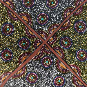 Ruby Saltbush Berries by Thelma Dixon by Thelma Dixon, 30cm x 30cm. Australian Aboriginal Art.