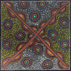 Ruby Saltbush Berries by Thelma Dixon by Thelma Dixon, 30cm x 30cm. Australian Aboriginal Art.