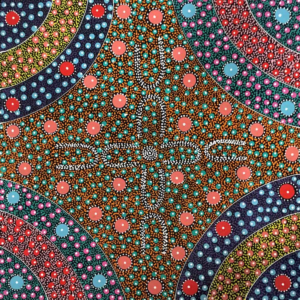 Alpar Seed Story by Maggie Bird by Maggie Bird Mpetyane, 30cm x 30cm. Australian Aboriginal Art.