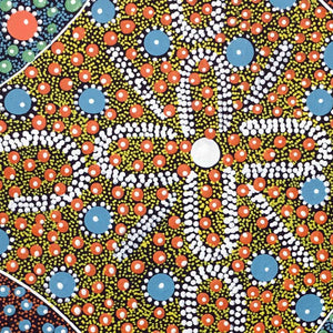 Alpar Seed Story by Maggie Bird by Maggie Bird Mpetyane, 30cm x 30cm. Australian Aboriginal Art.