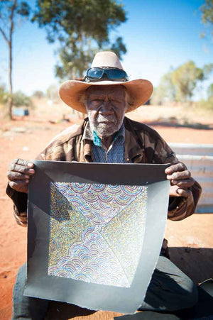 Bush Turkey Story by Cowboy Loy by Cowboy Loy Pwerle, 30cm x 30cm. Australian Aboriginal Art.
